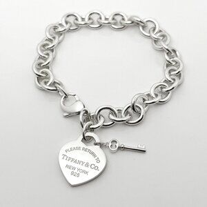9" Please Return to Tiffany Heart Tag Charm Key Bracelet Extra Large Plus Size